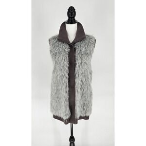 ELLE Faux Fur Sweater Vest Snap Closure Goth StreetWear Winter Vamp Womens L